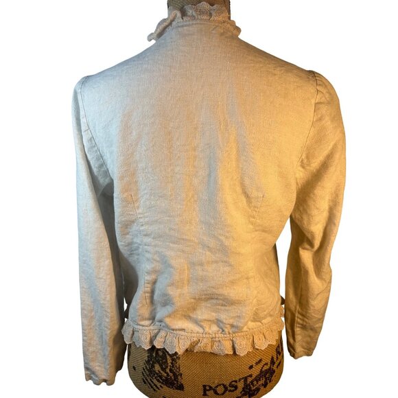 Womens Lace Ruffle Trim Tie Front Cardigan Sweater Long Sleeve Cream Size PL - Picture 2 of 5